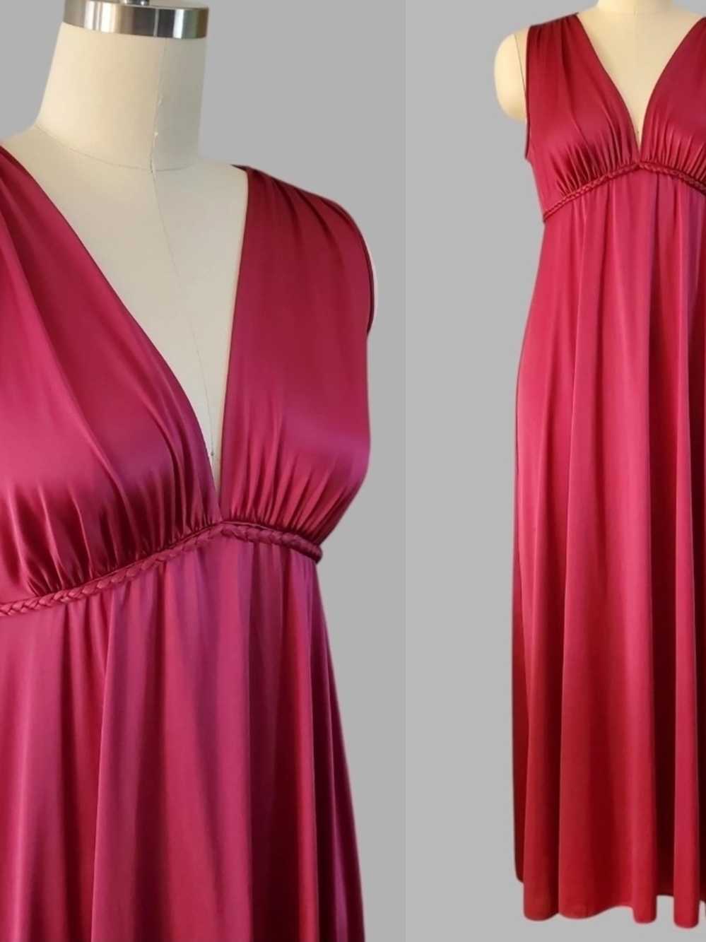 Vintage 1970s Greek Goddess Nightgown in Burgundy-Lingerie, 34 Bust